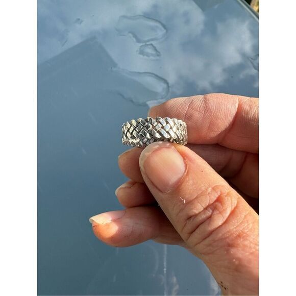 Ring, Sterling Silver Ring Band, size 8.5, Woven Ring, Wedding, Handmade - Picture 1 of 5